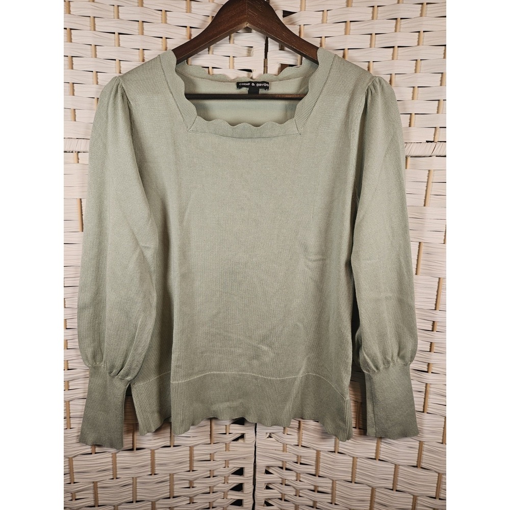 Cable and Gauge Womens Green Pullover Sweater Sz M Flaws
